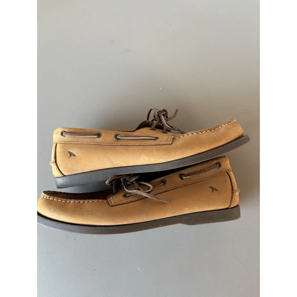 RUGGED SHARK Men's Boat Shoe Loafer, Brown, Premium Genuine Leather, SIZE 11.5M